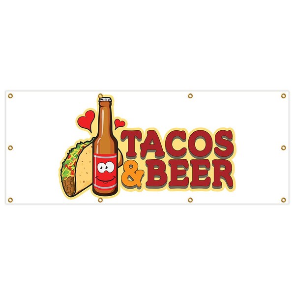 Tacos & Beer Banner Heavy Duty 13 Oz Vinyl with Grommets Single Sided